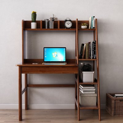 北歐實木小書桌書架一體臥室家用簡約現代寬45CM小戶型臺式電腦桌~特價