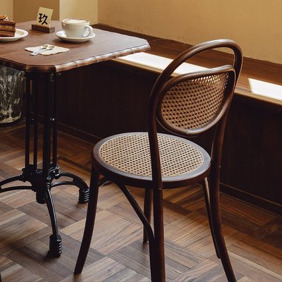【熱賣精選】 枝蔭|北歐實木餐椅復古家用藤編靠背椅咖啡廳索耐特ton椅vintage