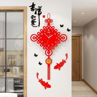 熱銷 中國風中國結創意鐘表現代簡約掛鐘客廳 家用時鐘裝飾石英鐘大氣*