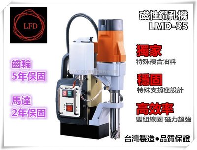 【台北益昌】台灣製造 LMD-35 磁性鑽孔機 洗孔機 穴鑽 強力磁力 磁性鑽床 磁性電鑽 馬達2年保固 齒輪5年