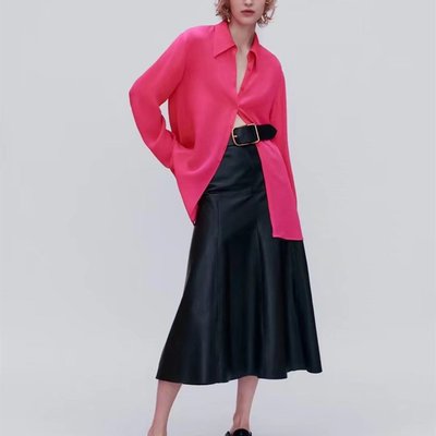 全新現貨 Massimo Dutti 西班牙 女裝 秋季新品休閑型飄逸桃紅色別致長袖簡約純色襯衫上衣