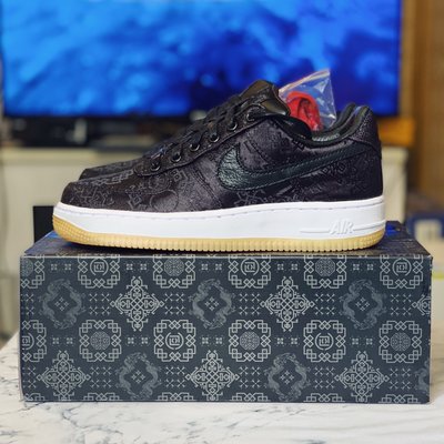 台灣公司貨us4.5 Nike Air Force 1 CLOT Fragment 黑絲綢閃電藍絲綢白