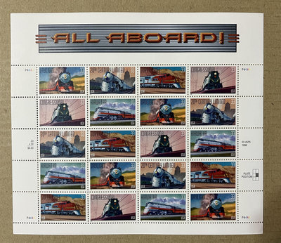 1998著名火車郵票系列 美國版張 美國郵票