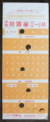民71年:早期台北市紙質撕孔式路邊計時收費停車票單