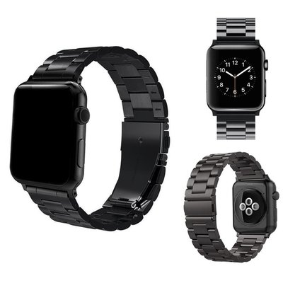 適用蘋果手表不銹鋼三珠表帶Apple 8/7/6/5/4/3/2/1金屬鏈式表帶