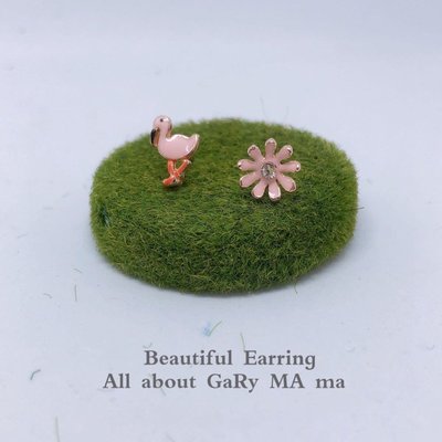 春夏系列-小粉鶴 & 粉紅小花 不對稱 耳針 耳環