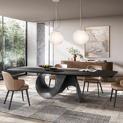 餐桌意式極簡輕奢高端天然大理石餐桌餐椅設計師不規則長方形飯桌定制