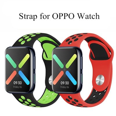 gaming微小配件-適用oppo watch1 nike矽膠雙色錶帶 oppo Watch 41mm 46mm 專用矽膠雙色錶帶-gm