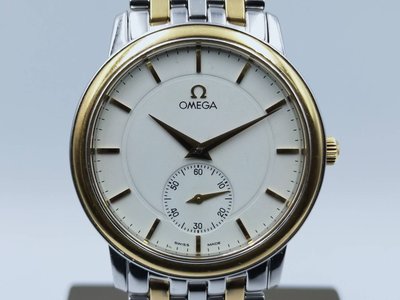 【發條盒子A5495】OMEGA 歐米茄 de ville Prestage系列 白面k金圈手上鍊鍍金/不銹鋼 經典男錶