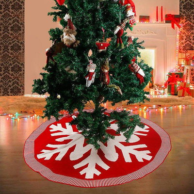 【現貨精選】2021新款聖誕樹裙針織雪花圖案聖誕節裝飾品120cm紅色聖誕樹圍裙
