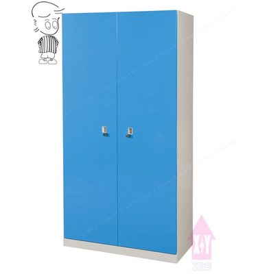 【X+Y】艾克斯居家生活館      辦公櫥櫃系列-雙開門雙人鋼製衣櫃(藍色).衣櫥.置物櫃.內務櫃.台南市OA辦公家具