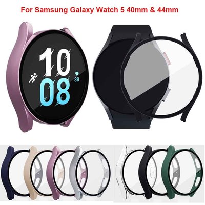 森尼3C-於 Samsung Galaxy Watch 5 44mm 40mm 保護殼的 PC 硬殼 + 鋼化玻璃全屏保護蓋保-品質保證