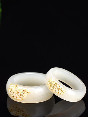 眾信優品 新疆和闐玉戒指羊脂白玉籽料戒指男女情侶一對金鑲玉指環玉石扳指YS1153