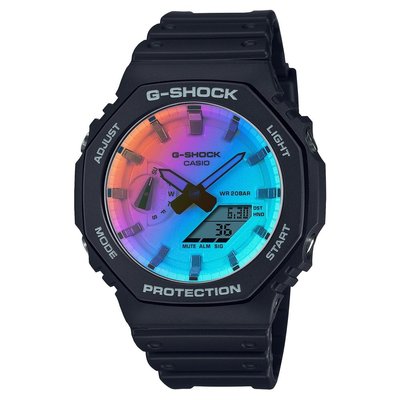 【金台鐘錶】CASIO卡西歐G-SHOCK (彩虹玻璃) 漸變炫彩錶面 (農家橡樹) 八角錶殼 GA-2100SR-1A
