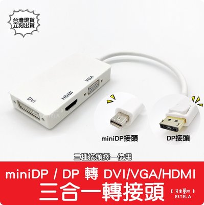【艾思黛拉】現貨Mini Displayport miniDP DP轉 VGA/HDMI/DVI 三合一 轉接線 轉接器