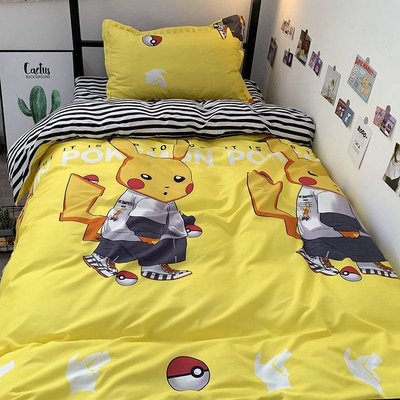 Comforter Set 一件圖案床單單床上用品套裝 INS 網紅色卡通可愛皮卡 kuk 床 fou