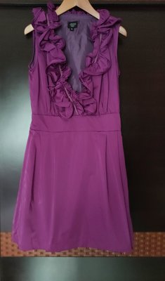 二手iROO紫色荷葉邊無袖合身洋裝