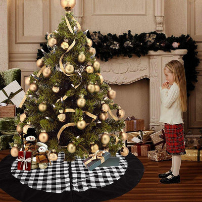 【現貨精選】梓誠聖誕新品裝飾用品黑色格子樹裙小樹底圍裙120cm聖誕樹裝飾