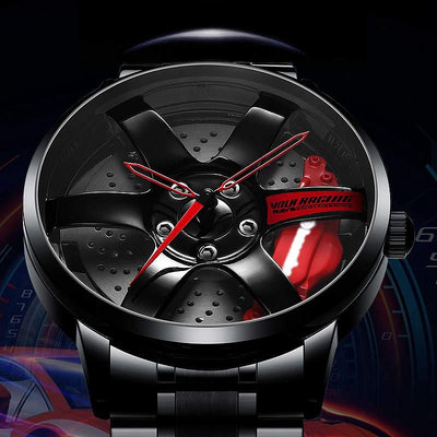 男士手錶NIBOSI 輪輞 TE37手錶定制設計運動車輪轂手錶防水空心錶盤手錶男士