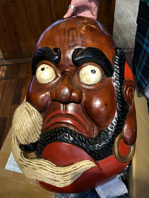 【二手】日本回流面具木雕能面達摩大面具 昭和時期老物件高約60厘米 回流 瓷器 文玩【佟掌櫃】-2528