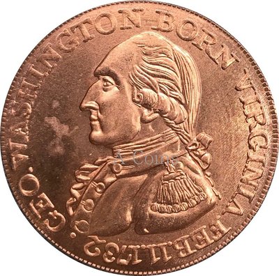 美國1792年華盛頓出生弗吉尼亞州紫銅復制硬幣錢幣工藝品A1598