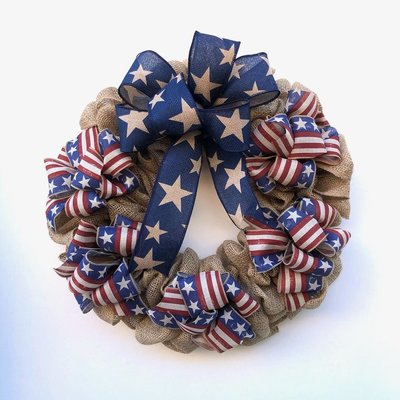 labor day wreath美國國慶獨立日花環30CM門掛家居布藝裝飾（規格不同價格也不同）