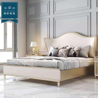 【新竹清祥家具】FBB-09BB03-法式新古典輕奢實木雙人床架六尺 臥室 床台 輕奢 英式 設計 流線 香檳