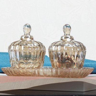 玻璃罐 儲存罐 密封罐 家居客廳家裝飾品茶色水晶玻璃裝飾擺件歐式美式樣板間樣板房擺設