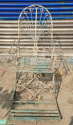【老時光小舖】約5~60年代-普普工業風-古典鑄鐵老搖椅 (罕見.適復古擺飾/收藏)