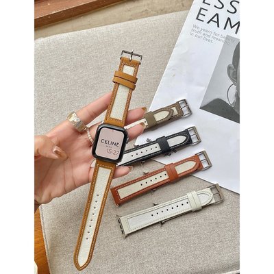 帆布真皮iwatch錶帶 適用於Apple watch7654321代錶帶