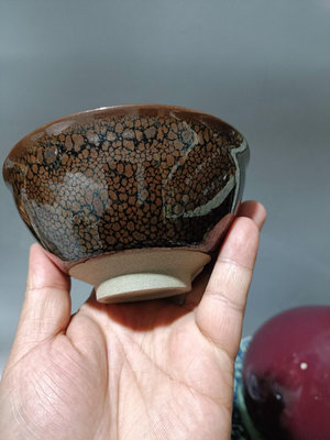 日本回流瓷器陶器昭和時期油滴天目釉茶碗茶盞，宋代樣式，峯字款10974