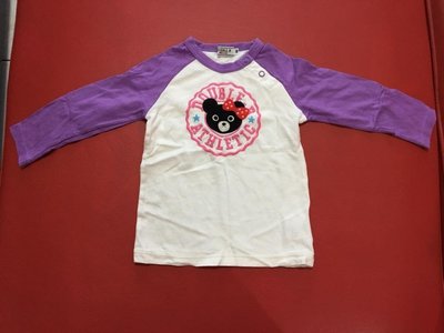 瞳媽の二手衣-日本品牌 Miki house 二手 D.B黑熊頭 紫+白色 薄上袖 上衣 90CM
