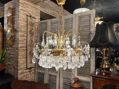 法國古董手工黃銅鍍金水晶流蘇吊燈  #523301