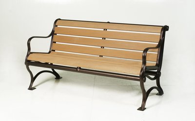 [兄弟牌戶外休閒傢俱]塑木鋁合金有背雙人公園椅L129*W72*H79~門口騎樓公園陽台，大型開放空間堅固耐用。