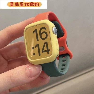 【番茄蛋3C數碼】矽膠適用於蘋果applewatch手錶 新款撞色運動iwatch78代表帶