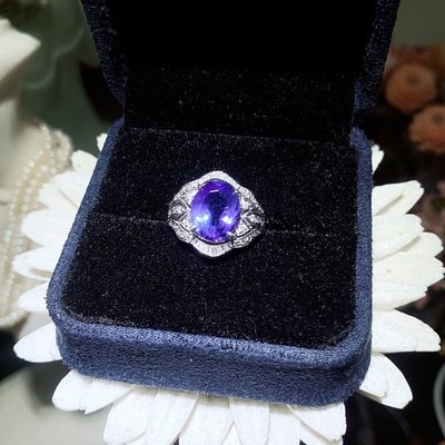 珠寶店購入 天然 海洋之心 丹泉石3.31ct 坦桑石 0.41ct配鑽 天然南非鑽石T鑽 歐式華麗鑲鑽戒台真鑽戒指 戒子