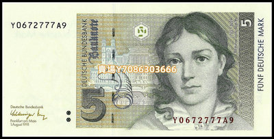 全新UNC 聯邦德國5馬克紙幣 1991年版Y補號冠 P-37 錢幣 紀念幣 紙鈔【悠然居】1812