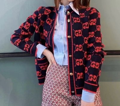 【妖妖代購】Gucci GG緹花結羊毛針織外套(兩色)