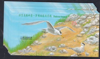 ㄚP34-中華民國91年-保育鳥類郵票--黑嘴端鳳頭燕鷗 小型張 --10張一標--
