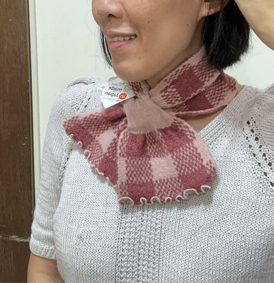 美家園日本生活館 日本製 格紋短圍巾 圍脖現貨灰色 粉色