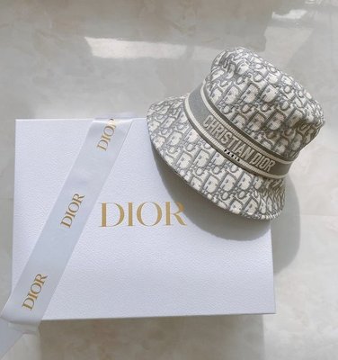 Dior D-OBLIQUE 窄檐漁夫帽 灰緹花