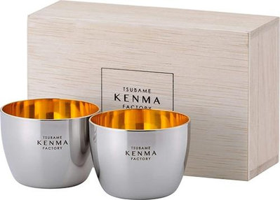 KENMA【日本代購】24k鍍金 不銹鋼清酒杯100ml 2件套 木盒装 典藏 送禮 TM-9858