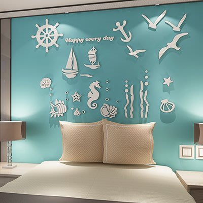海底世界 兒童房間裝飾壓克力壁貼水晶3D立體壁貼畫卡通玻璃背景牆