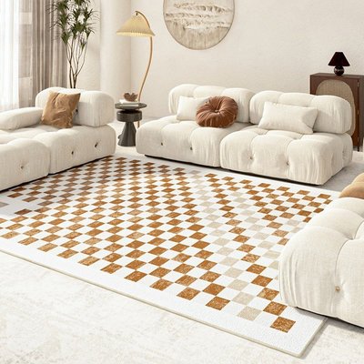 格紋地毯客廳地毯臥室棋盤格子北歐沙發茶幾毯棕色床邊毯家用地墊~熱賣款！