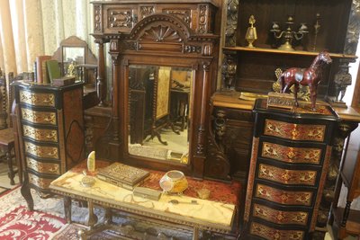 【家與收藏】極品稀有珍藏歐洲百年古董英國19世紀新古典主義風格手工木雕玄關大桌鏡/掛鏡
