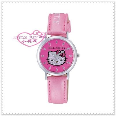 ♥小花花日本精品♥ Hello Kitty 日製 手錶卡通錶女錶卡通錶帶 皮革手錶 粉色大臉鑽鑽99917500