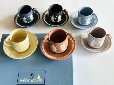 Wedgwood 稀有珍藏 全新附盒 六色 jasper 碧玉浮雕 咖啡杯禮盒組