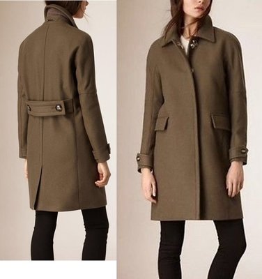 Burberry女 綠色羊毛大衣外套 亮點在暗釦 US 6 / UK 8