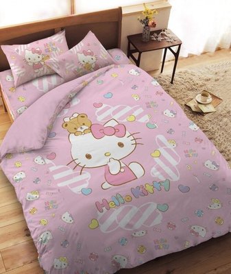 正版授權 三麗鷗 HELLO KITTY 凱蒂貓 糖果款 雙人床包 床包 5*6.2