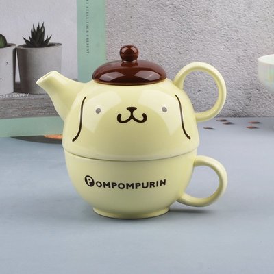 日式purin布丁狗咖啡壺杯套裝下午茶茶壺卡通陶瓷子母壺一壺一杯~特價